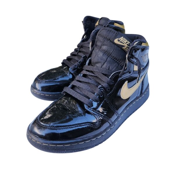 Nike Air Jordan 1 Retro High Black Metallic Gold GS 575441-032 Sneakers Shoes 4Y - Picture 5 of 10